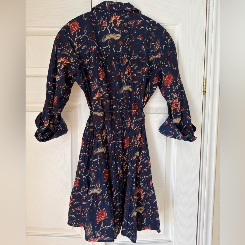Apiece Apart Dark Blue Floral Long Sleeve Dress - 100% Organic Cotton - Picture 5 of 7